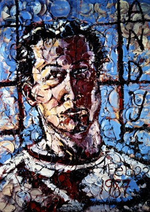 Julian Schnabel - Self-Portrait in Andy's Shadow, 1987, oil, plates and Bondo on two wood panels