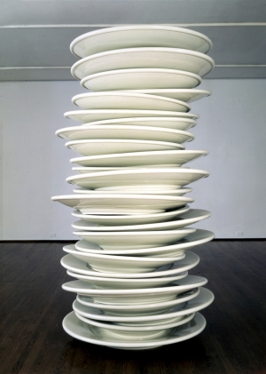 Robert Therrien - No title (stacked plates, white), 1993, ceramic epoxy on fiberglass